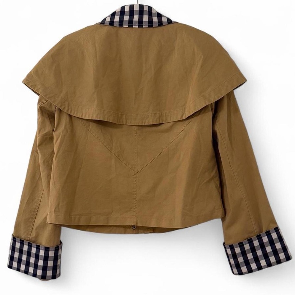 Avec Les Filles Gingham Trim Cape Trench Jacket Khaki Tan XS NWT - Picture 6 of 12